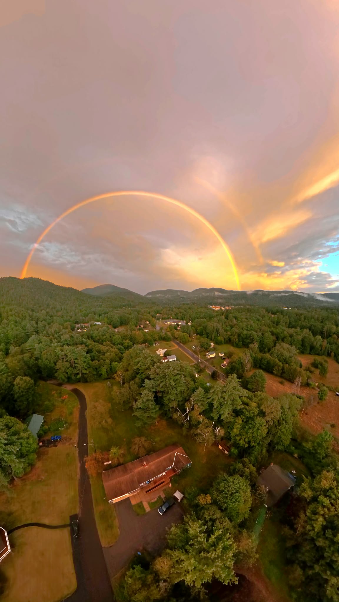 rainbow over elizabethtown from a drone