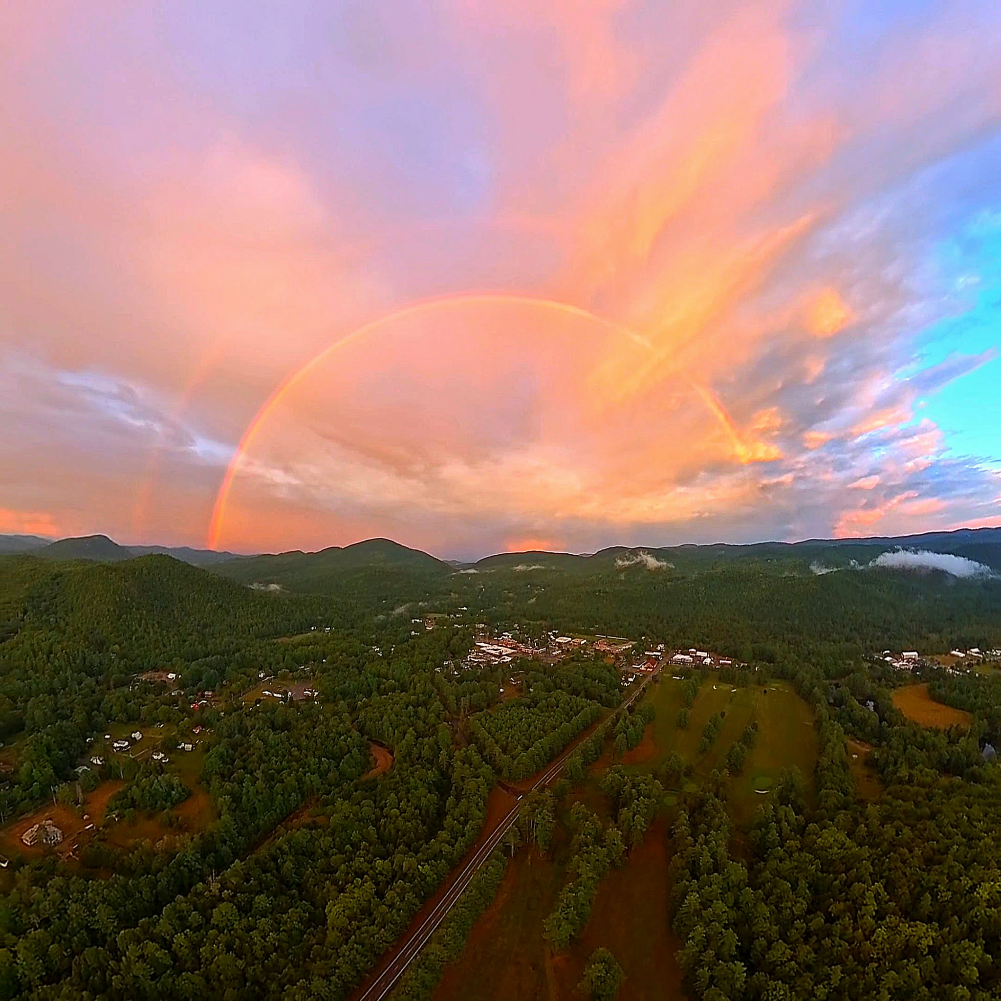 rainbow over elizabethtown from a drone