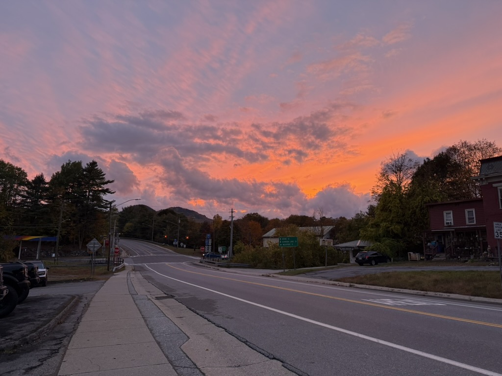 town with a beautiful sunset